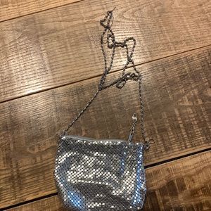 Silver metal Jessica Stevens bag cocktail purse